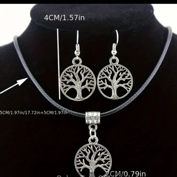NEW 18K White GoldPlated Tree of Life Corded Necklace & Earrings Set - Picture 3 of 3